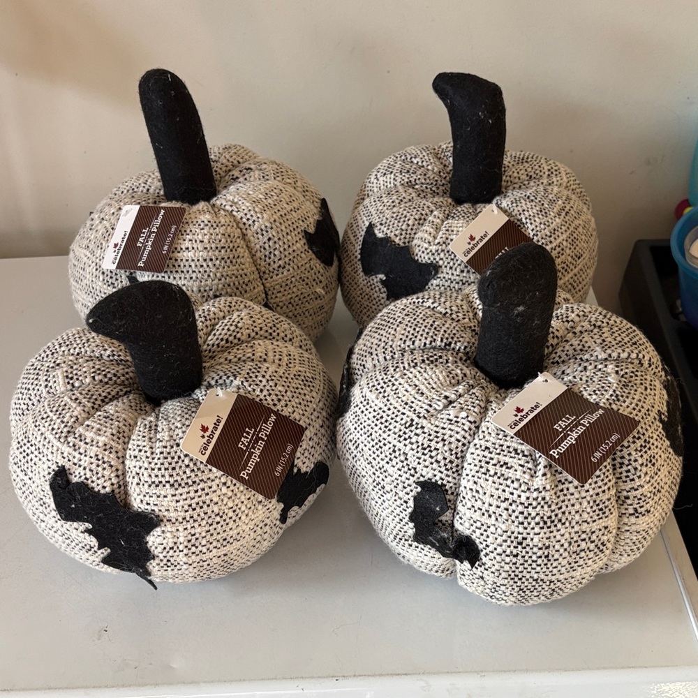 Set of 4 Black and White Fabric Pumpkins